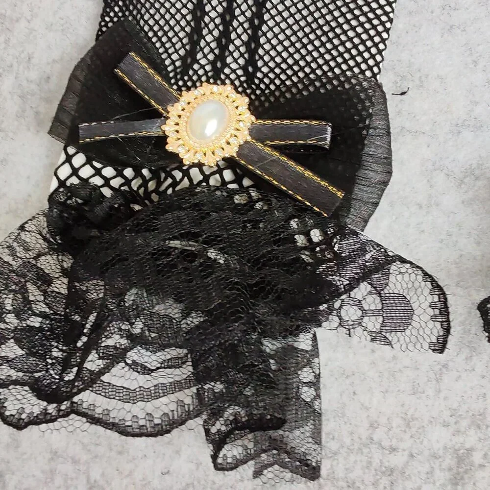 Women's Hand Sleeve Black Bow Lace Gloves Wedding Halloween Costume Party Prom